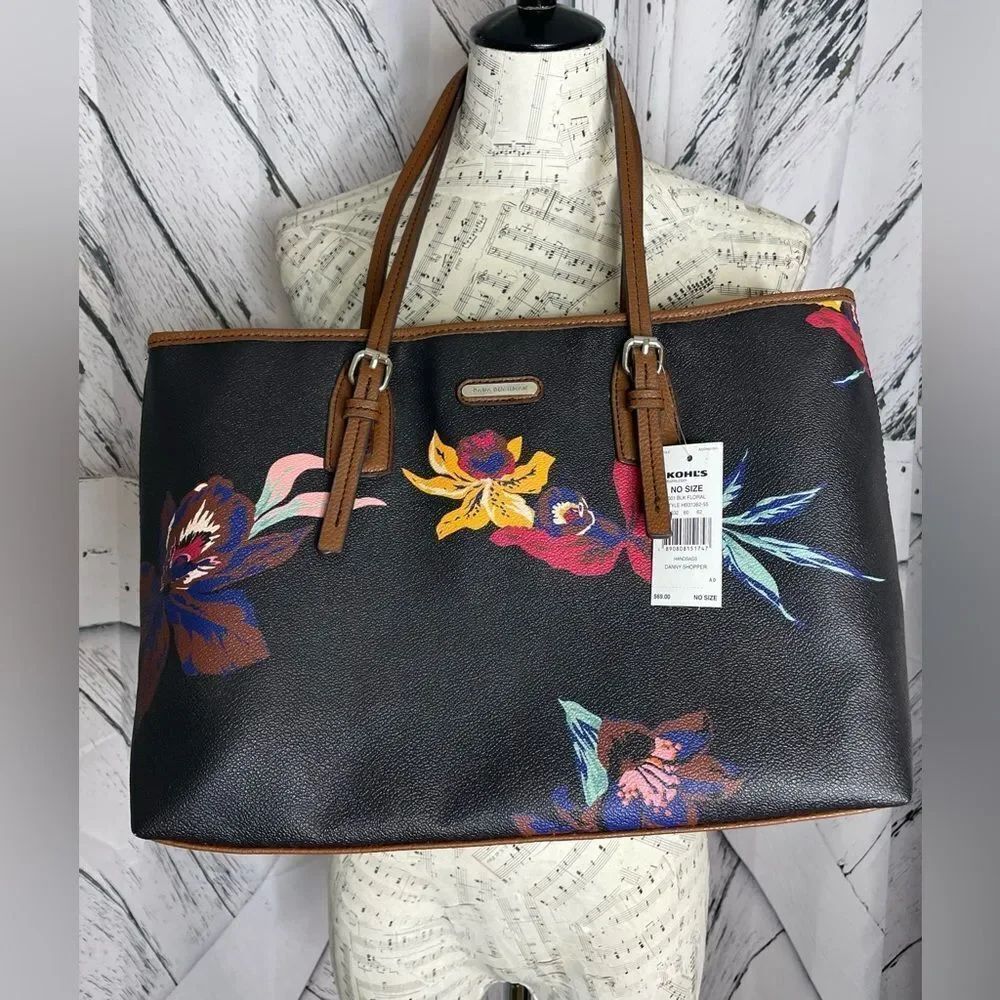 NWT Dana Buchman Danny Shopper Tote Floral Black